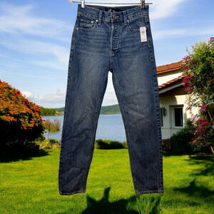 NWT Gap High Rise Button Fly Cheeky Stretch Straight Leg Ankle Jeans 0/26 Long